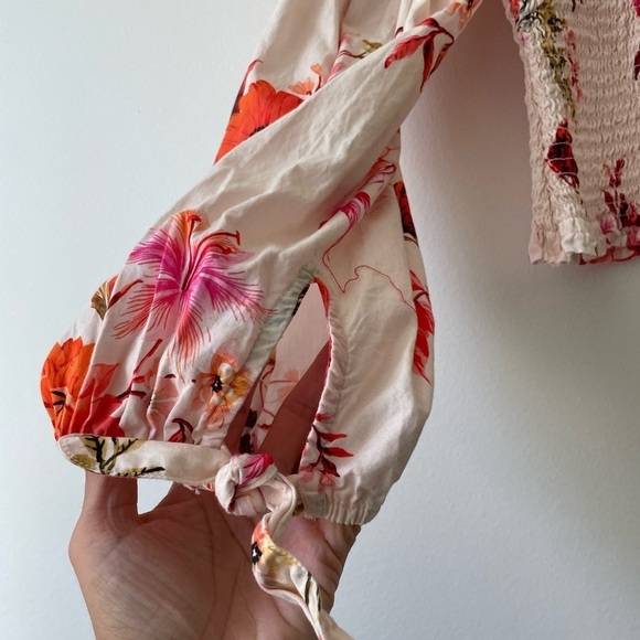 Anthropologie Floral Blouse Size XS/S Smocked Puff Long Sleeve Cotton - Picture 3 of 11